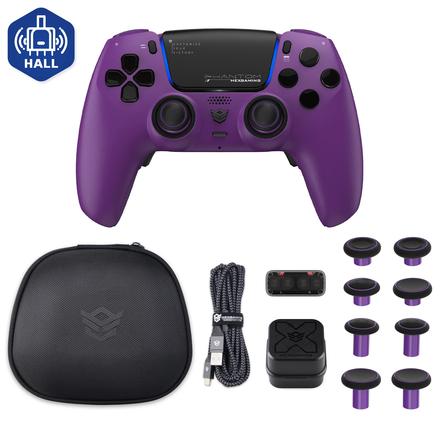 HEXGAMING PHANTOM Controller with Adjustable Triggers+Charging Cable+Carrying Bag for PS5, PC, Mobile - 18 Styles - Image 14